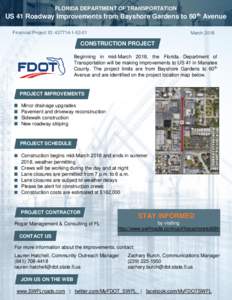 FLORIDA DEPARTMENT OF TRANSPORTATION  US 41 Roadway Improvements from Bayshore Gardens to 60th Avenue Financial Project ID: March 2018