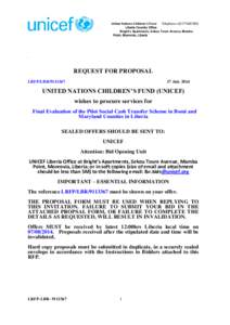 United Nations Children’s Fund Telephone +Liberia Country Office Bright’s Apartments, Sekou Toure Avenue, Mamba Point, Monrovia, Liberia