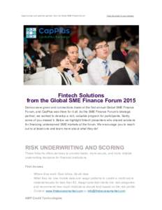 Opportunities and potential partners from the Global SME Finance Forum  View this email in your browser Fintech Solutions  from the Global SME Finance Forum 2015