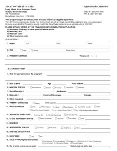 ADULT DAY HEALTH CARE Long Island State Veterans Home Application for Admission  at Stony Brook University
