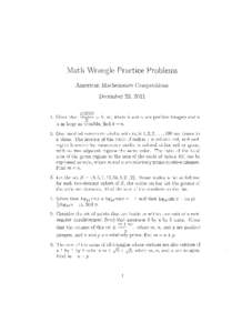 Math Wrangle Practice Problems American Mathematics Competitions December 22, !)!)! , = k . n!, where k and n are positive integers and n