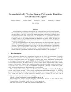 Deterministically Testing Sparse Polynomial Identities of Unbounded Degree∗ Markus Bl¨aser †