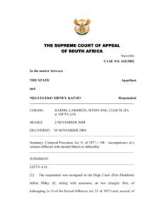 THE SUPREME COURT OF APPEAL OF SOUTH AFRICA Reportable CASE NO[removed]In the matter between