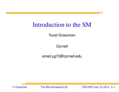 Introduction to the SM Yuval Grossman Cornell email:  Y. Grossman