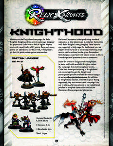 ®  Welcome to the Knighthood campaign for Relic Knights! Knighthood is a growth campaign designed for players and clubs new to Relic Knights. Players start with a small cadre of 25 points. Each week more