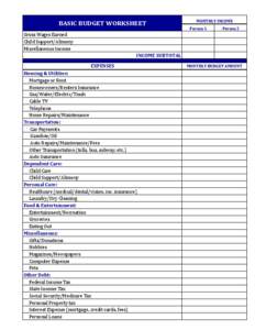 BASIC	
  BUDGET	
  WORKSHEET  MONTHLY	
  INCOME Person	
  1  Person	
  2