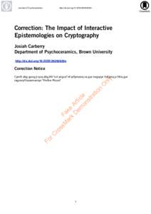 Journal of Psychoceramics  http://dx.doi.org29292929x Correction: The Impact of Interactive Epistemologies on Cryptography