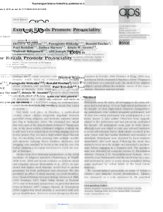research-article2013 PSSXXX10.1177/0956797612472910Xygalatas et al.Extreme Rituals Promote Prosociality  Psychological Science OnlineFirst, published on June 5, 2013 as doi: