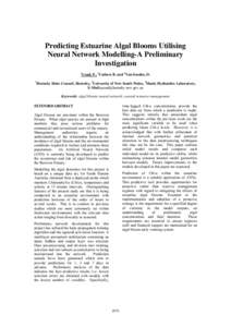 Predicting Estuarine Algal Blooms Utilising Neural Network Modelling-A Preliminary Investigation