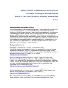 National Oceanic and Atmospheric Administration Information Exchange for Marine Educators Archive of Educational Programs, Activities, and Websites A to G  Environmental and Ocean Literacy