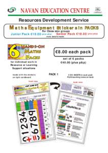 NAVAN EDUCATION CENTRE Resources Development Service Maths Equipment stickers in PACKS For Class-size groups