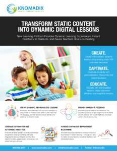 TRANSFORM STATIC CONTENT INTO DYNAMIC DIGITAL LESSONS New Learning Platform Provides Dynamic Learning Experiences, Instant Feedback to Students, and Saves Teachers Hours on Grading  CREATE.