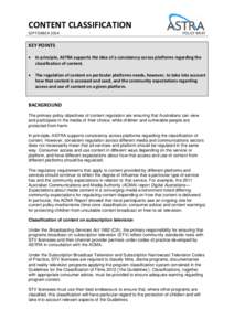 CONTENT CLASSIFICATION SEPTEMBER 2014 POLICY BRIEF  KEY POINTS
