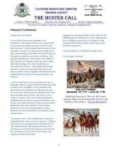 CULPEPER MINUTE MEN CHAPTER VIRGINIA SOCIETY The MUSTER CALL Volume V.XXII, Number 2