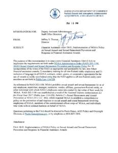 NOAA Financial Assistance Alert 18-01, Implementation of NOAA Sexual Assault and Sexual Harrassment Prevention and Response Policy in Financial Assistance