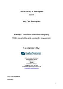 The University of Birmingham School Selly Oak, Birmingham  Academic, curriculum and admissions policy