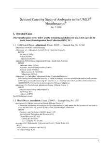 Selected Cases for Study of Ambiguity in the UMLS® Metathesaurus® July 5, [removed]Selected Cases The Metathesaurus terms below are the remaining candidates for use as test cases in the