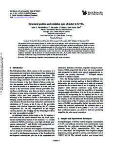 JOURNAL OF ADVANCED DIELECTRICS Vol. 3, Nopages) © World Scientific Publishing Company DOI: S2010135X13500318  Structural position and oxidation state of nickel in SrTiO3