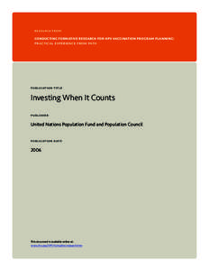 Investing When It Counts: Generating the Evidence Base for Policies and Programmes for Very Young Adolescents