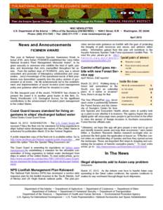 NISC NEWSLETTER U.S. Department of the Interior • Office of the Secretary (OS/SIO/NISC) • 1849 C Street, N.W • Washington, DC[removed]Phone: ([removed] • Fax: ([removed] • www.invasivespecies.gov April 20