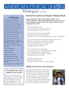 Dialogue  Humanist Invocation for People’s Climate March In This Issue 2