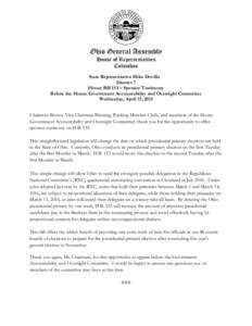 Ohio General Assembly House of Representatives Columbus State Representative Mike Dovilla District 7 House Bill 153 – Sponsor Testimony