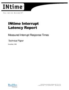 INtime Interrupt Latency Report Measured Interrupt Response Times Technical Paper November, 1998
