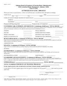 Appendix A – Form 11  Alabama Board of Examiners of Nursing Home Administrators 4156 Carmichael Road, Montgomery, Alabama2342 AIT PROGRAM OUTLINEHOUR