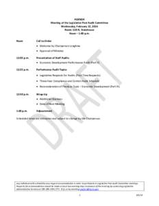 AGENDA Meeting of the Legislative Post Audit Committee Wednesday, February 12, 2014 Room 118-N, Statehouse Noon – 1:00 p.m. Noon