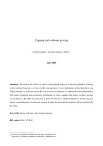 Copying and software pricing  Claude Crampes∗ and Jean-Jacques Laffont** June 2002