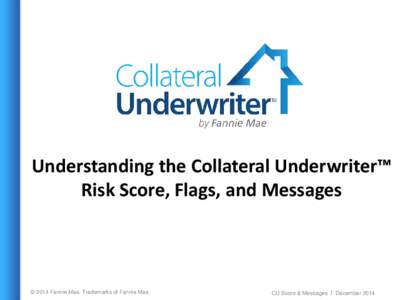 Understanding the Collateral Underwriter™ Risk Score, Flags, and Messages © 2014 Fannie Mae. Trademarks of Fannie Mae.  CU Score & Messages