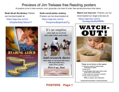 Previews of Jim Trelease free Reading posters  All posters come in three versions: color; grayscale; and black & white. See preview/download links below. Read-Aloud-Vocabulary: Posters