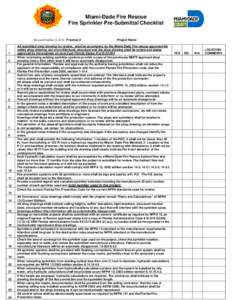 Miami-Dade Fire Rescue Fire Sprinkler Pre-Submittal Checklist Revised October 6, 2010 Process # 1 2