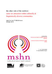 the other side of the rainbow: same sex attraction within culturally & linguistically diverse communities report for the 2nd MSHN forum October 2013