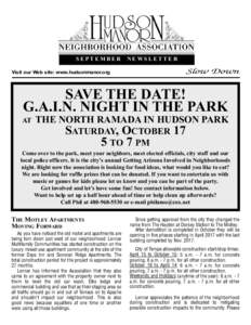 SEPTEMBER  NEWSLETTER SAVE THE DATE! G.A.I.N. NIGHT IN THE PARK