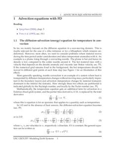 1 ADVECTION EQUATIONS WITH FD  1 Advection equations with FD Reading • Spiegelman (2004), chap. 5 • Press et al), sec. 19.1