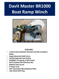 Davit Master BR1000 Boat Ramp Winch FEATURES • •