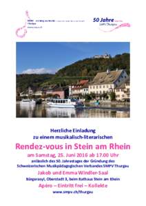 Herzliche Einladung zu einem musikalisch-literarischen Rendez-vous in Stein am Rhein am Samstag, 25. Juni 2016 abUhr anlässlich des 50. Jahrestages der Gründung des