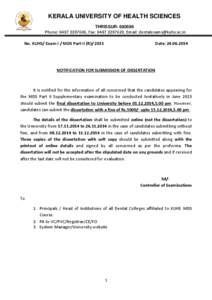 KERALA UNIVERSITY OF HEALTH SCIENCES THRISSUR[removed]Phone: [removed], Fax: [removed], Email: [removed] No. KUHS/ Exam-I / MDS Part-II (R[removed]