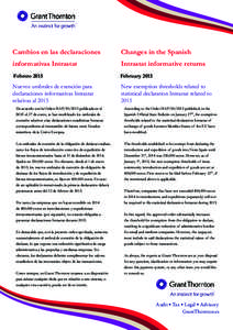 Cambios en las declaraciones  Changes in the Spanish informativas Intrastat