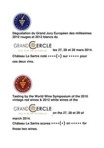 Dégustation du Grand Jury Européen des millésimes 2010 rouges et 2012 blancs du les 27, 28 et 29 marsChâteau Le Sartre noté