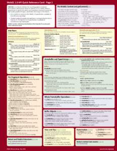 WebGL 1.0 API Quick Reference Card - Page 1 WebGL® is a software interface for accessing graphics hardware from within a web browser. Based on OpenGL ES 2.0, WebGL allows a programmer to specify the objects and operatio