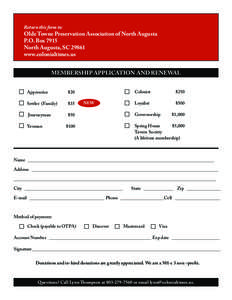 Return this form to:  Olde Towne Preservation Association of North Augusta P.O. Box 7915 North Augusta, SCwww.colonialtimes.us