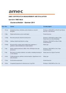 AMEC CERTIFICATE IN MEASUREMENT AND EVALUATION April 2014 TIMETABLE Course schedule – Summer 2014 Week Date