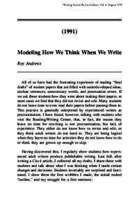 Writing Across the Curriculum, Vol. 8: AugustModeling How We Think When We Write Roy Andrews