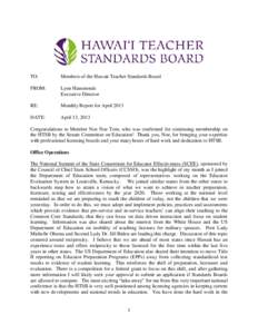 TO:  Members of the Hawaii Teacher Standards Board FROM: