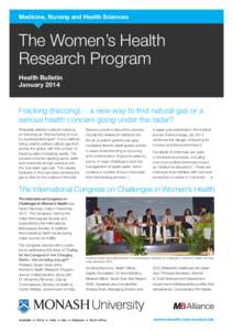 Medicine, Nursing and Health Sciences  The Women’s Health Research Program Health Bulletin January 2014