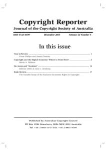 Copyright Reporter: Journal of the Copyright Society of Australia