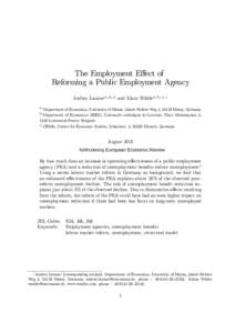 .  The Employment E¤ect of Reforming a Public Employment Agency Andrey Launova); b); c) and Klaus Wäldea); b); c); 1 a)