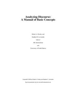 Analyzing Discourse: A Manual of Basic Concepts Robert A. Dooley and Stephen H. Levinsohn both of